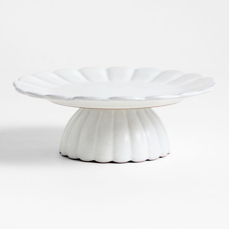 Cielo Scalloped White Terracotta Pedestal Cake Stand | Crate & Barrel | Crate & Barrel