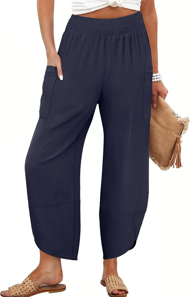 ANRABESS Womens Wide Leg Palazzo Capri Pants 2025 Summer Casual Loose High Waisted Lounge Flowy C... | Amazon (US)