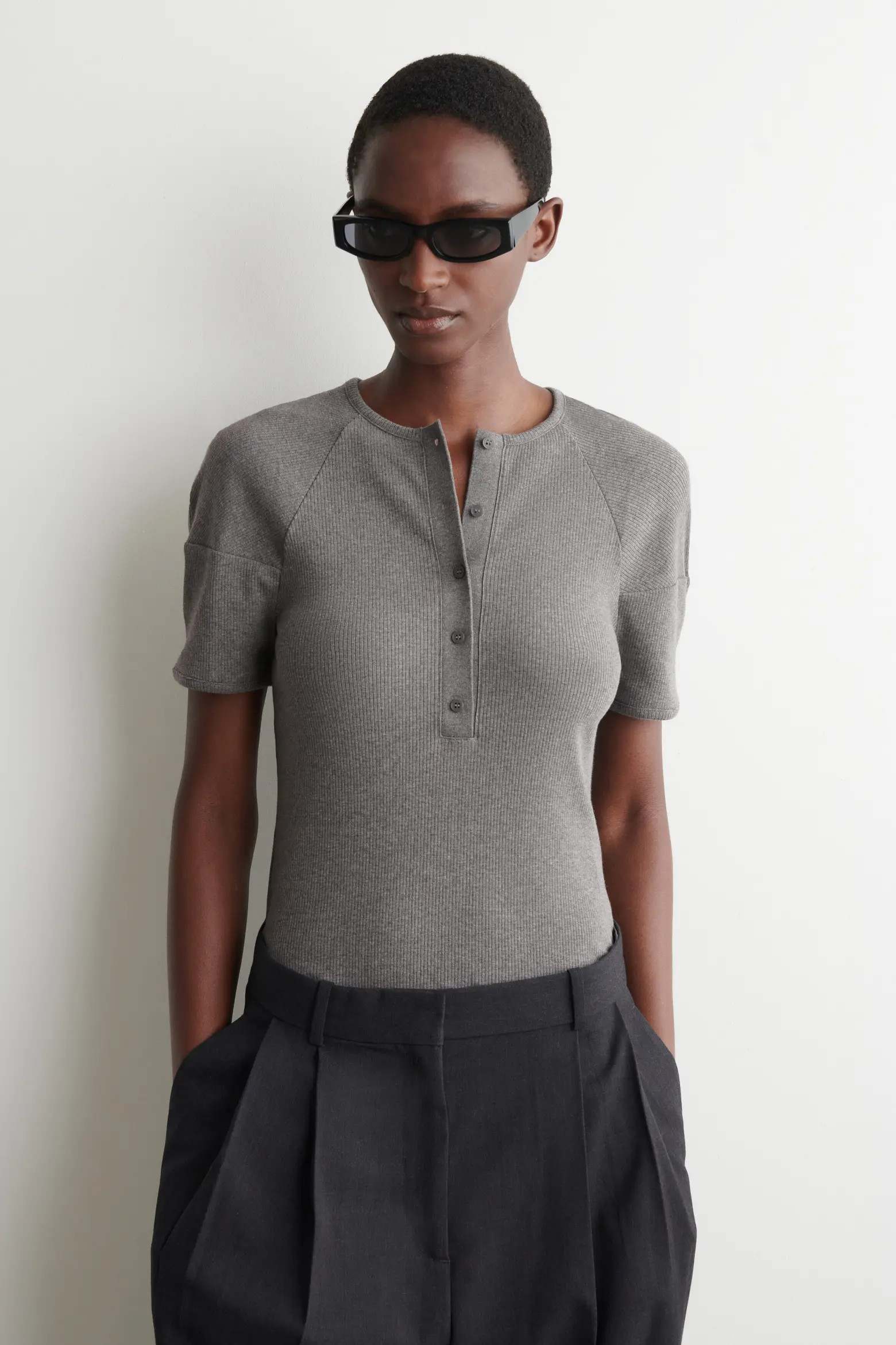 Rounded Ribbed Jersey Henley Top (Women) | Nordstrom | Nordstrom