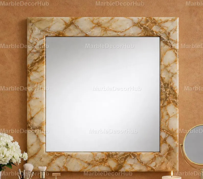 Handcrafted Honey Onyx Stone Mirror, Large Square Onyx Wall Mirror, Natural Veined Stone Frame, L... | Etsy (Global)
