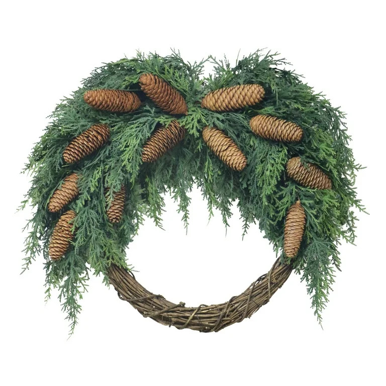 Evergreen Natural Feel Cedar Half Christmas Wreath, Green, 24", by Holiday Time | Walmart (US)