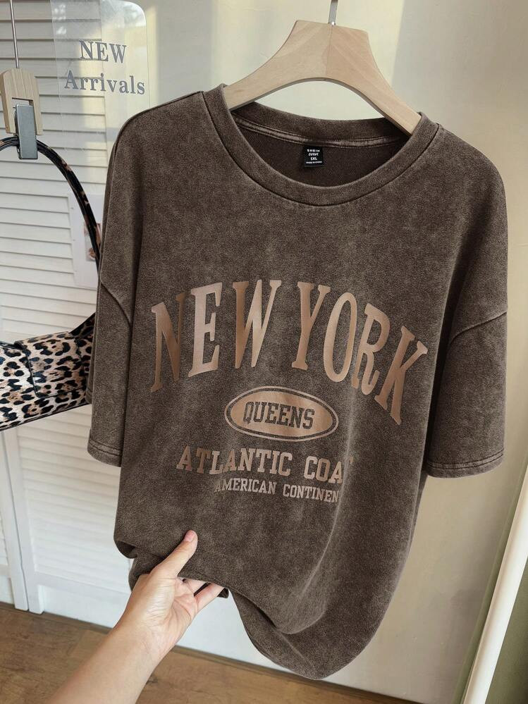 Comfortcana Plus Size Women's Graphic Tees,Plus Size T Shirt,Streetwear,90s Clothes,NEW YORK Prin... | SHEIN
