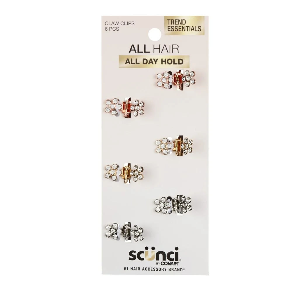 Scunci Mini Rhinestone Claw Clips, Gold and Silver, 6 Ct | Walmart (US)