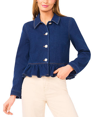 Women's Collared Neck Peplum Denim Jacket | Macy's