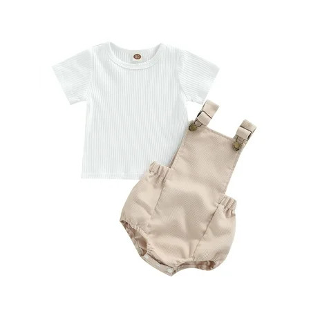 Kiapeise Baby Overall Shorts Outfits Girl Boy Short Sleeve White T Shirt Tops and Suspender Shorts S | Walmart (US)