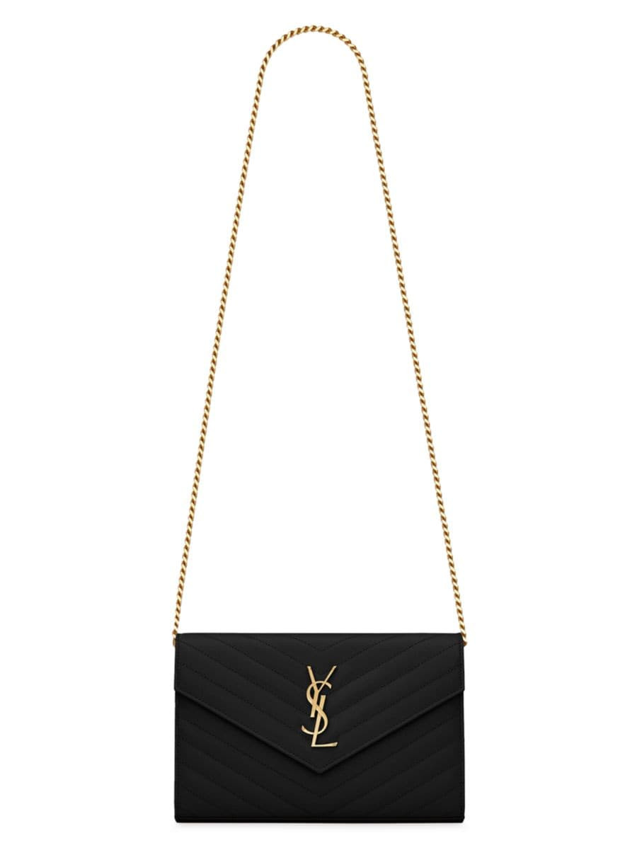 Shop Saint Laurent Classic Cassandre Chain Wallet in Grain De Poudre Leather | Saks Fifth Avenue | Saks Fifth Avenue