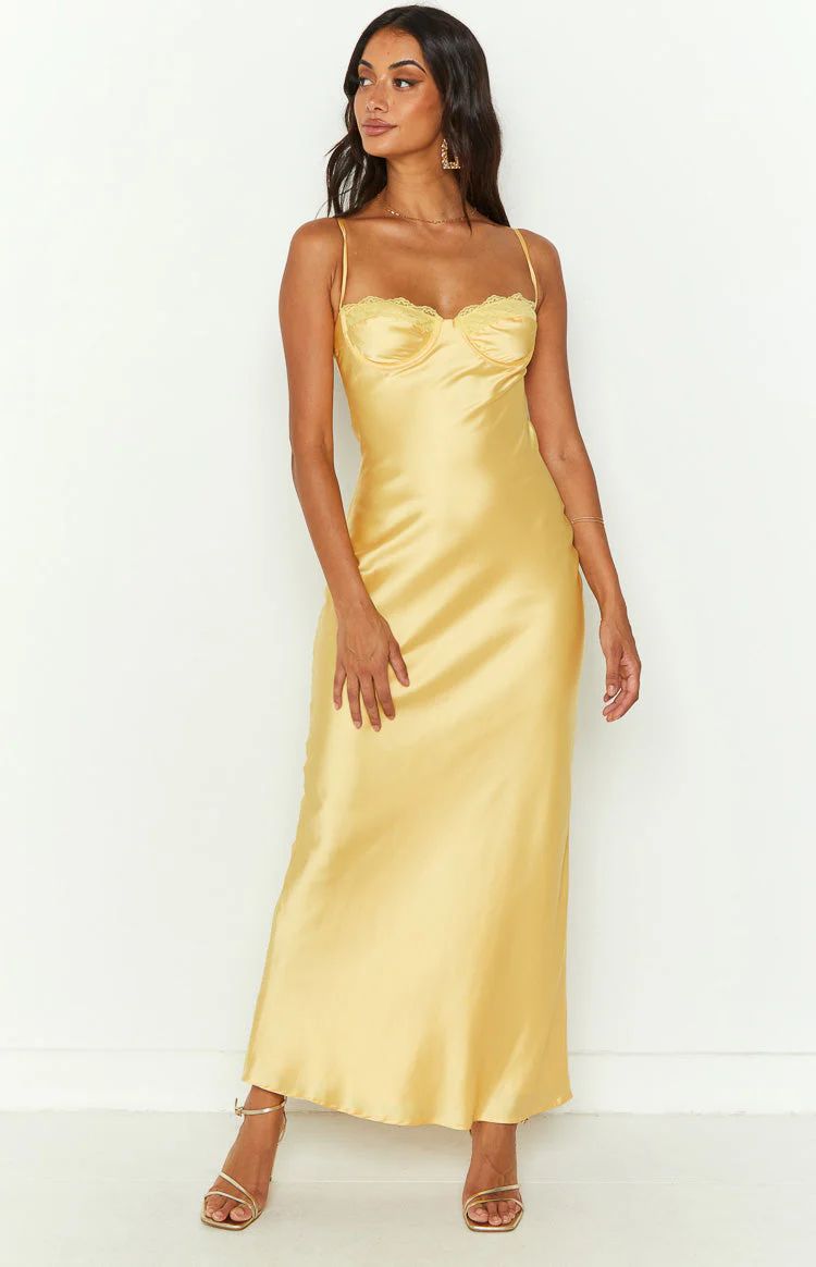 Mariana Yellow Lace Bust Midi Dress | Beginning Boutique (US)