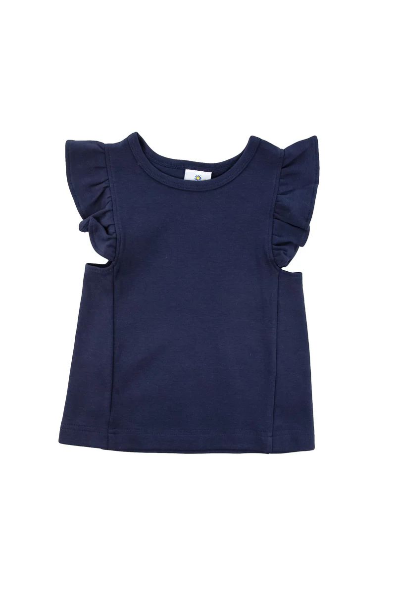 Navy Knit Top with Shoulder Ruffles | Florence Eiseman