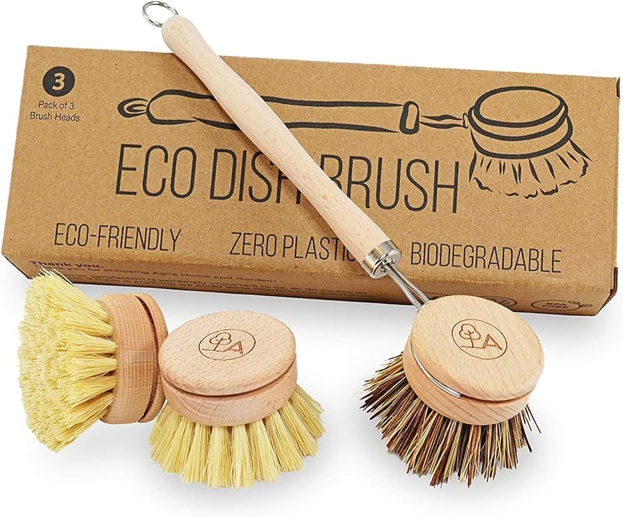 Eco Friendly Dish Brush with Handle - Eco Kitchen Brushes for Dishes - Dish Cleaning Brush Set wi... | Amazon (US)