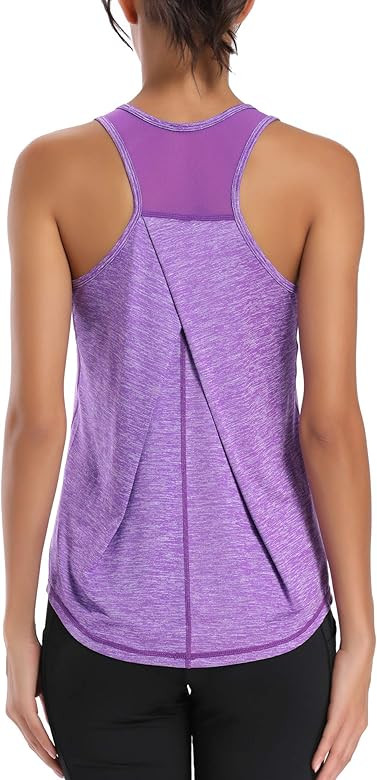 Workout Tops for Women Mesh Racerback Tank Yoga Shirts Gym Clothes | Amazon (US)