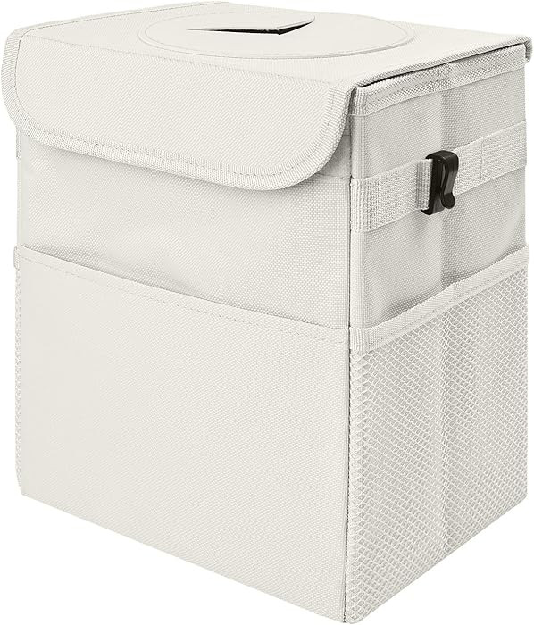 Car Trash Can Bin with Lid - Collapsible Car Garbage Can with Storage Pockets-Beige Mini Leakproo... | Amazon (US)