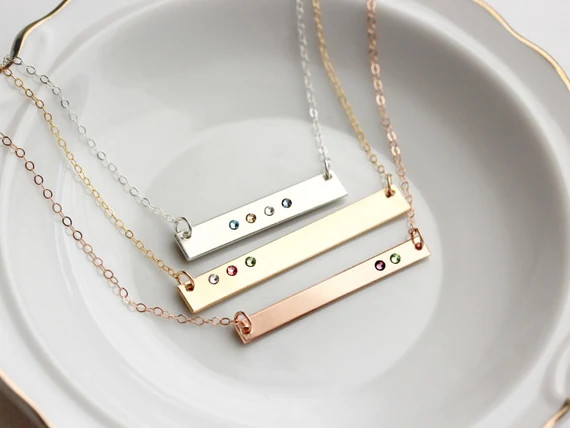 Birthstone Bar Necklace / Birthstone Necklace for Mom / Gold Bar Necklace / Birthstone Jewelry / ... | Etsy (US)