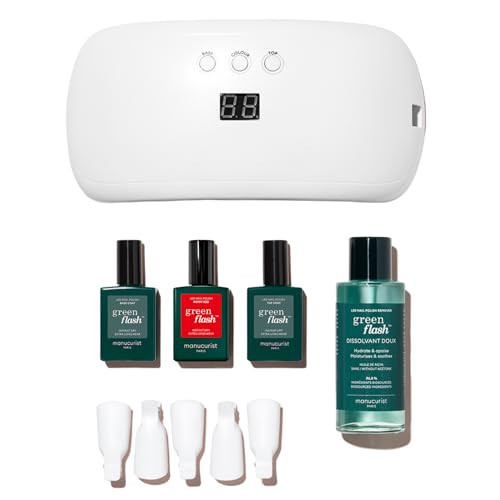 MANUCURIST • Green Flash Premium LED Gel Nail Polish Kit • 36W LED Nail Lamp • Vegan • Base Coat + Top Coat + Poppy Red Polish + Gel Polish Remover + Nail Clips | Amazon (US)