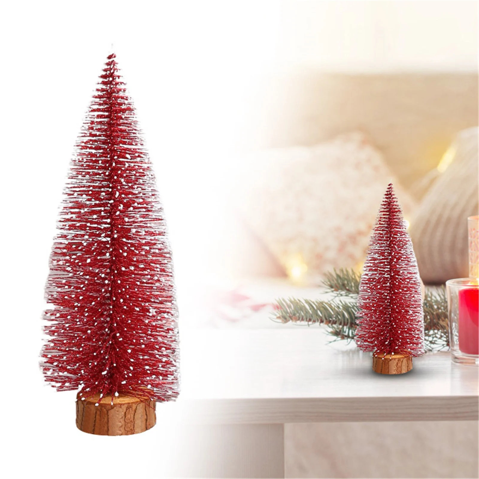 11.8" Mini Christmas Tree - Red Bottle Brush Tree with Wooden Base for Tabletop Village Decor | Walmart (US)