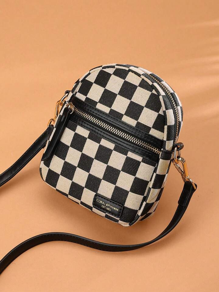 Black And White Checkered Fashion Mini Crossbody Bag Single Shoulder Cellphone Bag | SHEIN