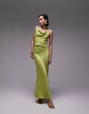 Topshop high square neck maxi dress in apple green | ASOS (Global)