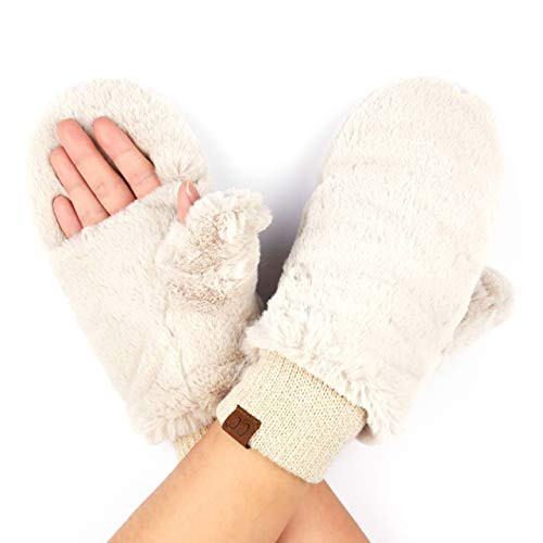 C.C CC Exclusives Women Thick Knit Faux Fur Sherpa Fleece Lined Warm Winter Gloves Mittens (MT-715)(Faux Fur-Beige) | Amazon (US)
