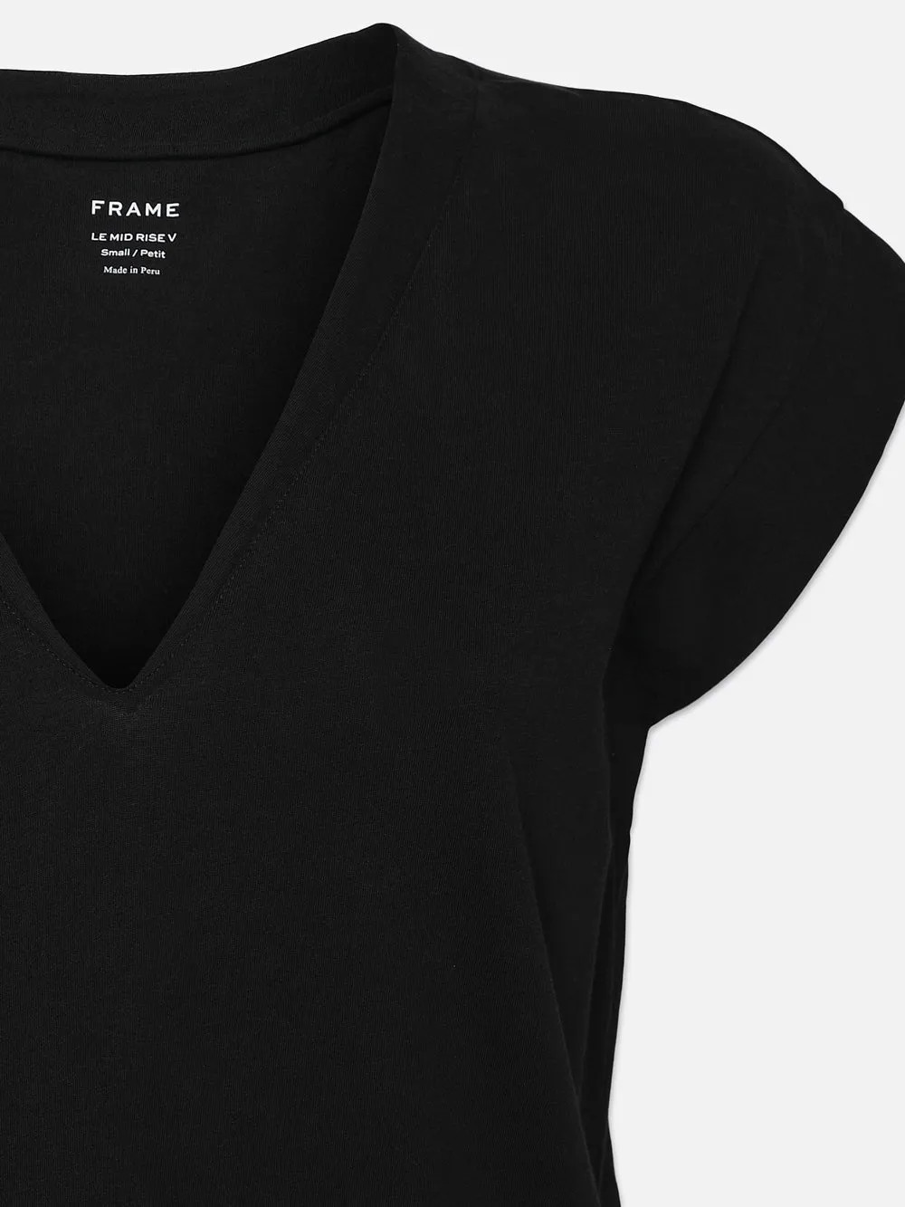 Le Mid Rise V Neck Tee  in  Noir | Frame Denim