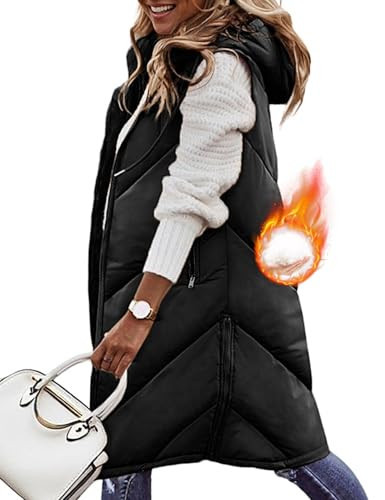 Jyanl Womens Long Puffer Vest Sleeveless Hooded Down Vest Coat Full Zip Jacket Coat Winter Coat Quilted Jacket Outdoor Jacket | Amazon (US)