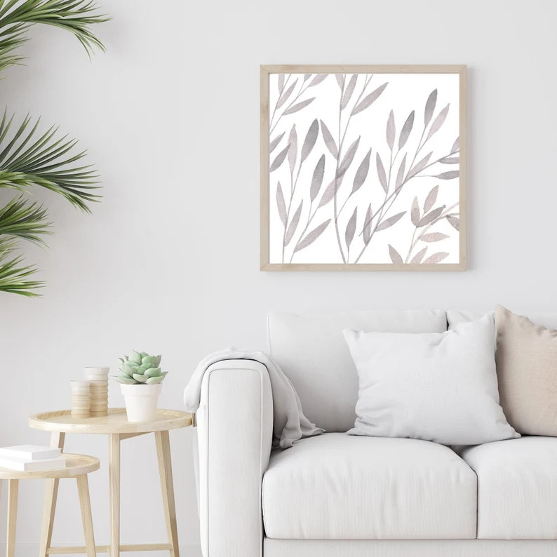 Greenery Square Printable, Botanical Print, Watercolor Wall Art, Minimalist Printable, Simple Wal... | Etsy (US)