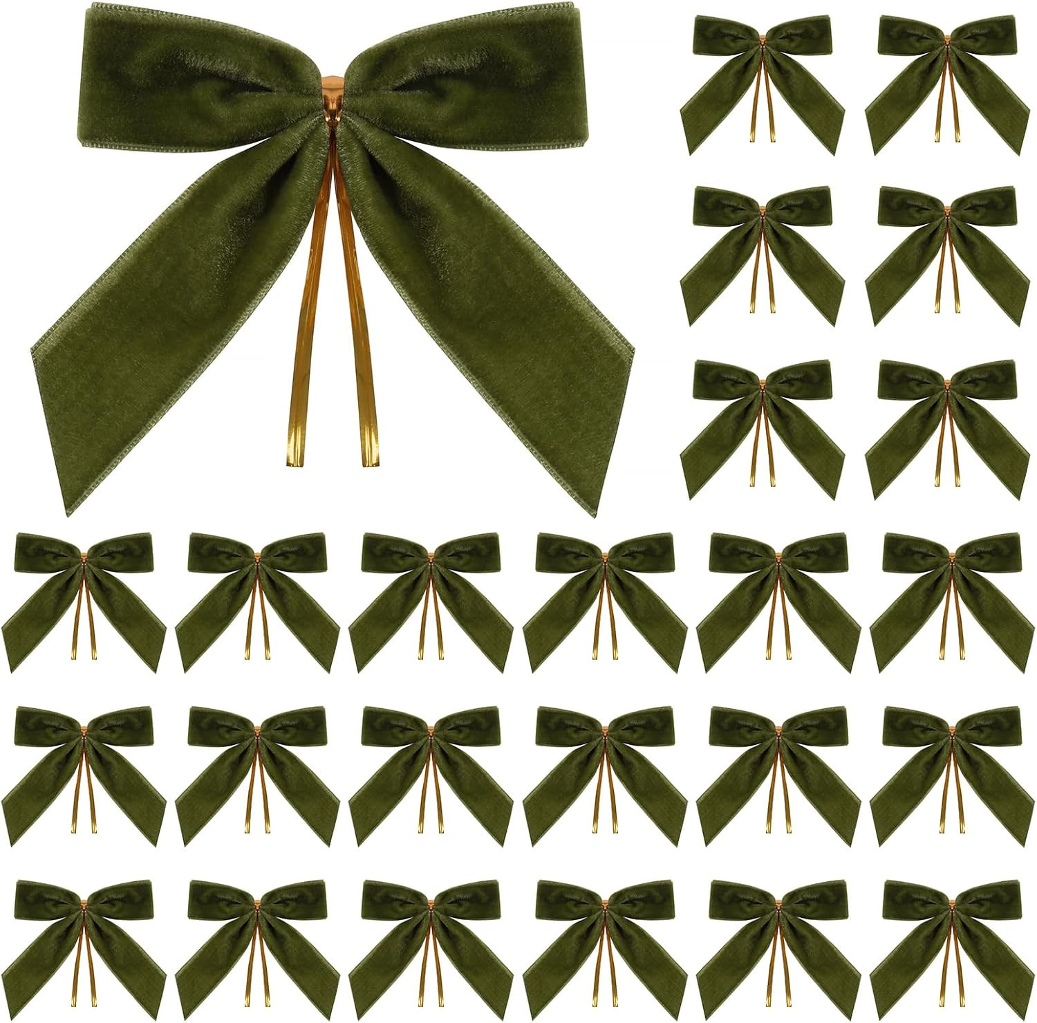 24 Pcs Olive Green Small Velvet Christmas Bows for Christmas Tree, Wreath, Gift Wrapping, Crafts,... | Amazon (US)