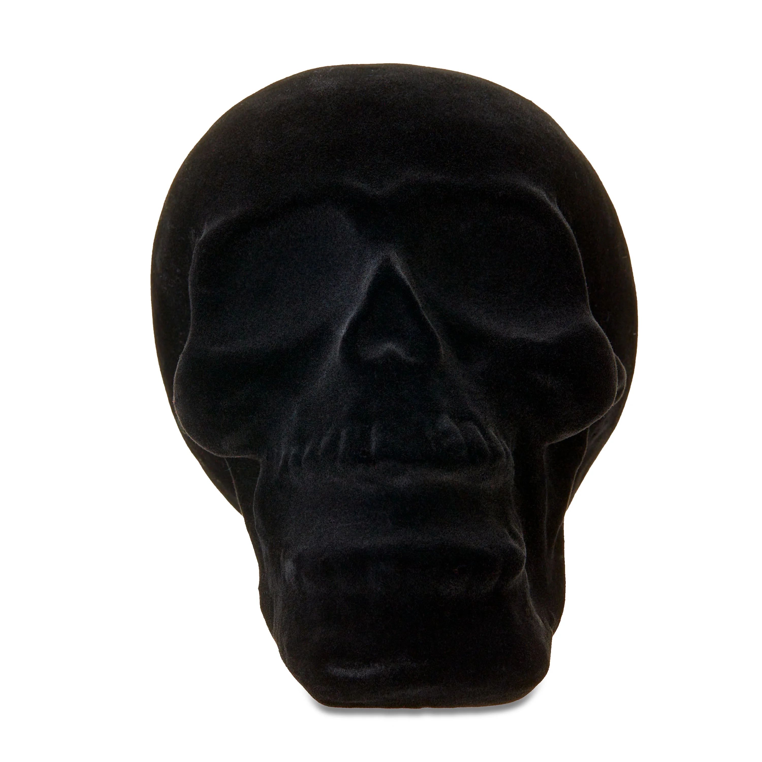 Halloween Large Black Flocked Skull Decoration, 5.5 in, by Way To Celebrate | Walmart (US)