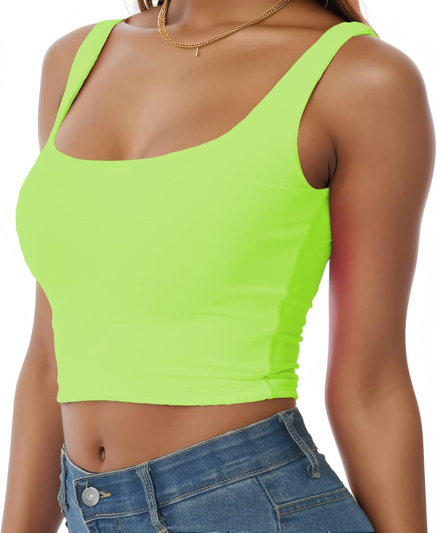 Artrello Square Neck Tank Tops for Women Double Lined Seamless Sleeveless Basic Cropped Tanks | Amazon (US)