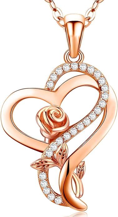Mothers Day Gifts for Mom Sterling Silver Heart Rose Necklaces for Women,Birthday Jewelry Gifts f... | Amazon (US)
