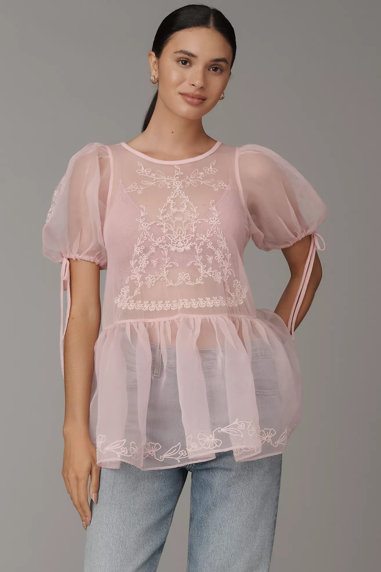 By Anthropologie Sheer Lace Peplum Blouse | Anthropologie (US)