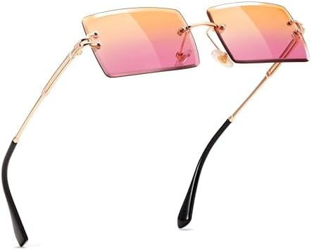 FEISEDY Vintage Rimless Sunglasses Rectangle Frameless Candy Color Glasses Women Men B2642 | Amazon (US)