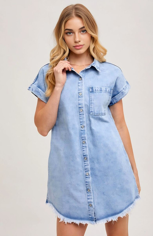 Knit and Lounge Cap Sleeve Denim Shirt Dress in Light Blue Denim at Nordstrom, Size Medium | Nordstrom