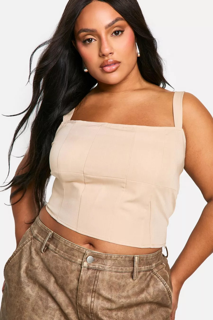 Plus Square Neck Seam Detail Corset | boohoo (US & Canada)