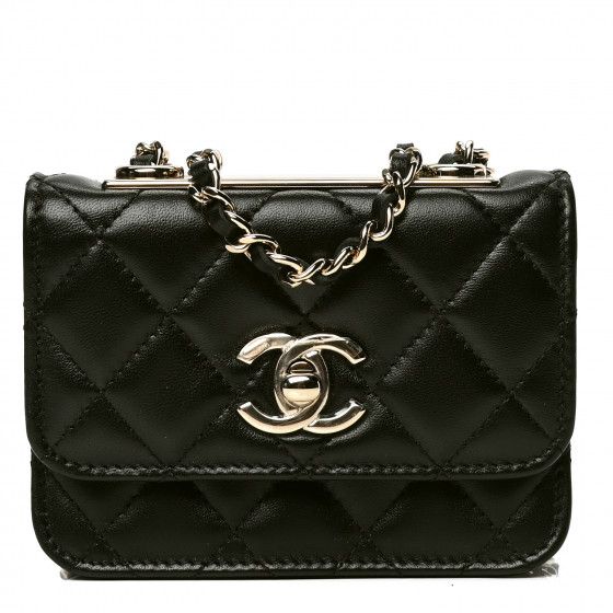 CHANEL Lambskin Quilted Trendy CC Card Holder On Chain Black | Fashionphile