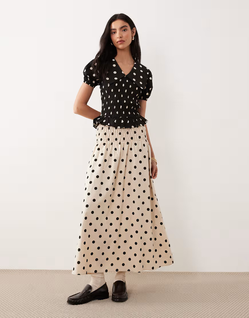 Glamorous drop waist cream base black polka dot skirt (Part of a set)-Multi | ASOS (Global)