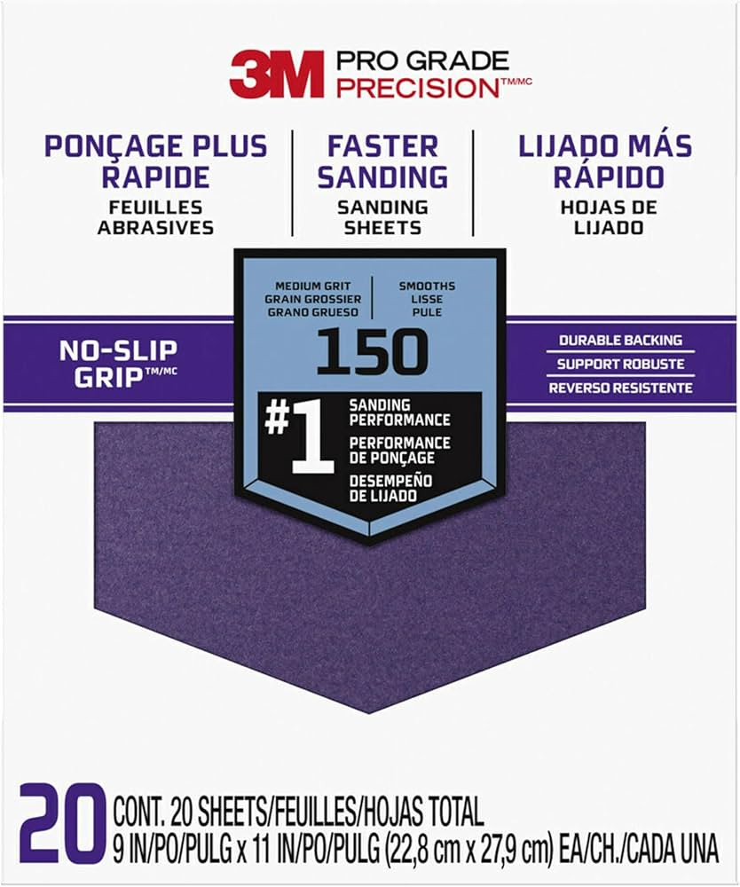 3M Advanced Sandpaper, 20-Pack, 150 Grit, 3M Pro Grade Precision, Features No-Slip Grip Backing, ... | Amazon (US)