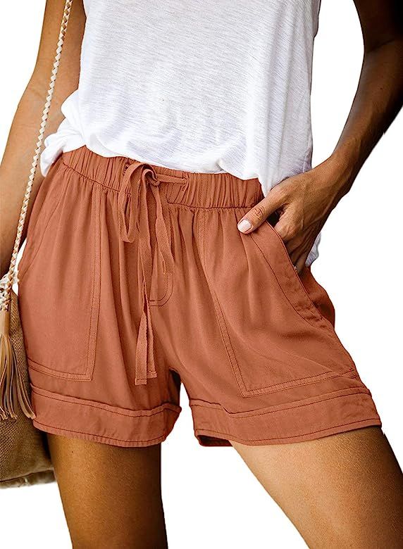 Acelitt Women Comfy Drawstring Casual Elastic Waist Pocketed Shorts,S-3XL | Amazon (US)