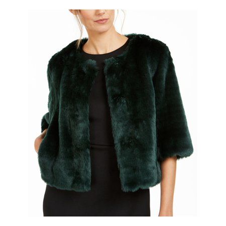 CALVIN KLEIN Womens Green Faux Fur Solid Long Sleeve Open Cardigan Blouse Evening Sweater Size S | Walmart (US)