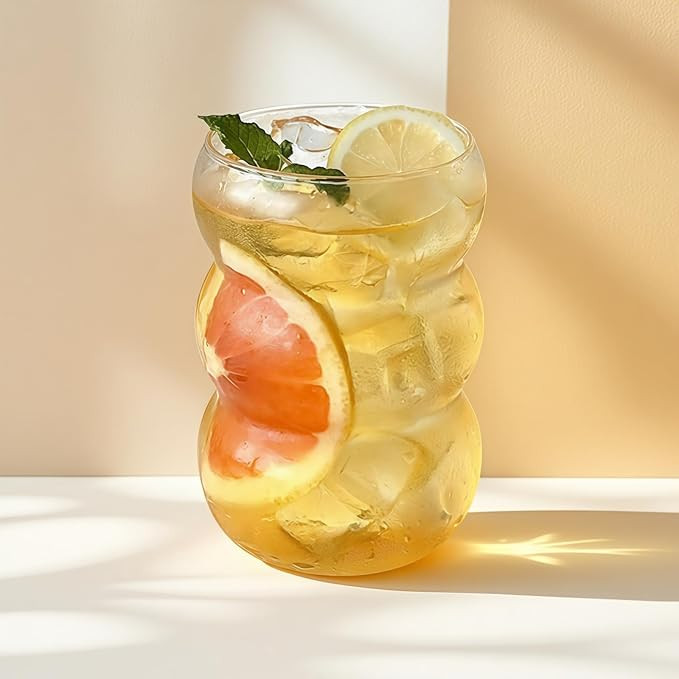 Nirvany Ribbed Glass Cup 18 Oz Vintage Drinking Glassware Creative Ripple Glasses for Iced Coffee... | Amazon (US)