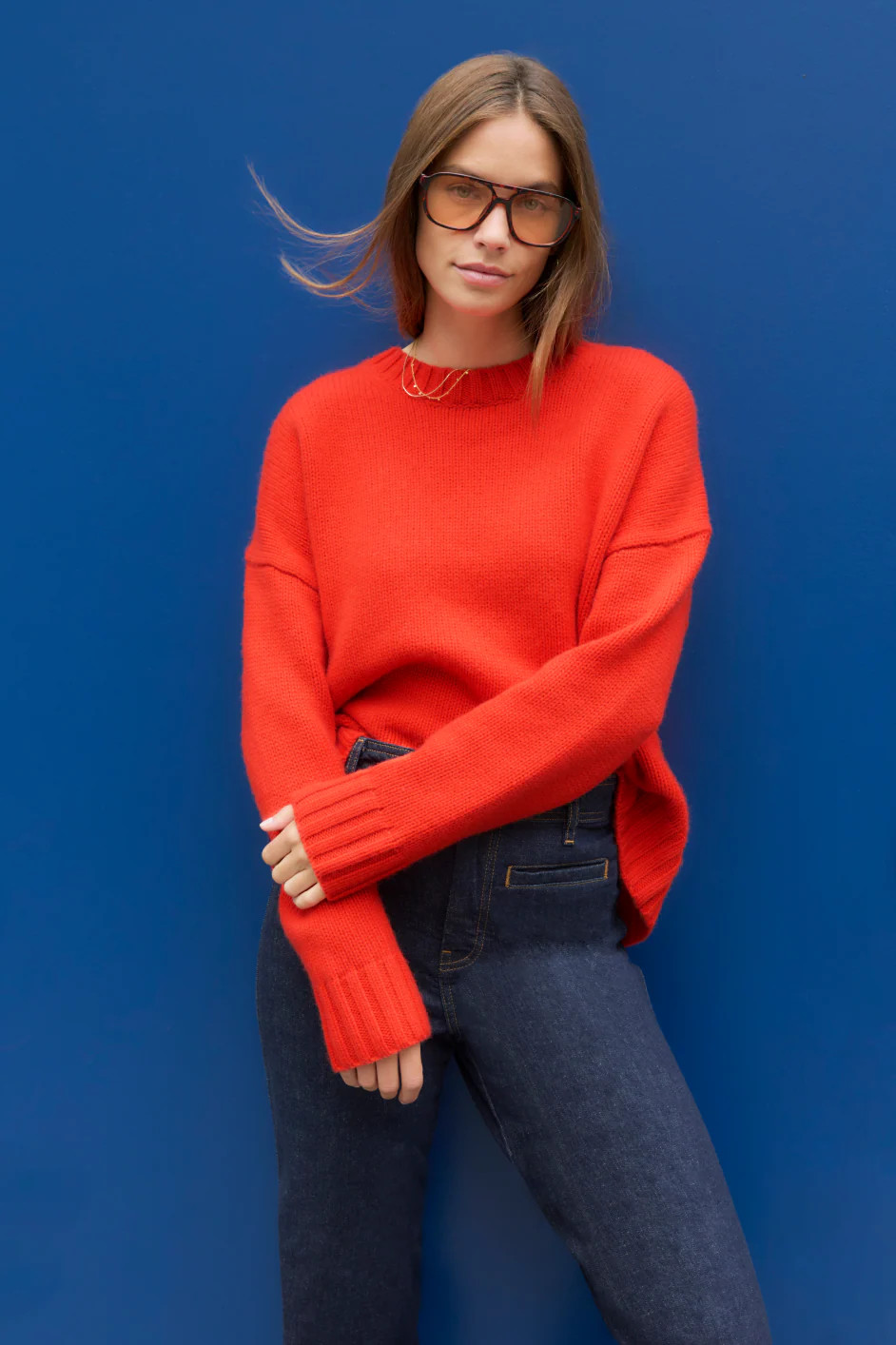 Liana Chunky Crew Neck Jumper - Paprika Orange | WYSE London