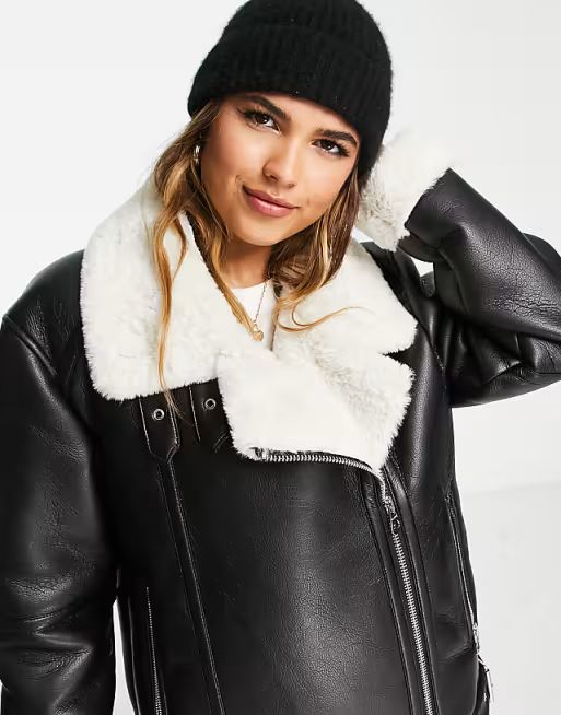 Pull&Bear oversized aviator jacket in black | ASOS (Global)