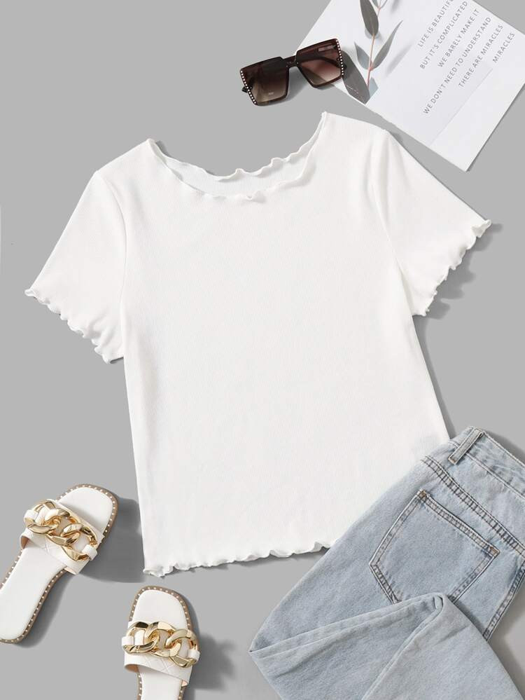 SHEIN Plus Solid Lettuce Trim Tee
       
              
              CA$12.99        
    (1000... | SHEIN