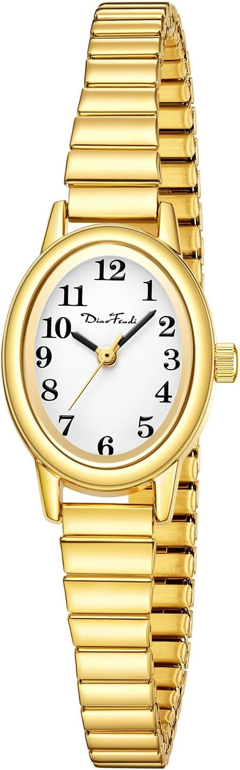 Diaofendi 3 Sizes (S/M/L) Small Gold Watches for Women - Fit 5"-8" Expansion Band, Valentine's Day Gifts for Mom Wife, Easy Read Ladies Quartz Watch, Water Resistant | Amazon (US)