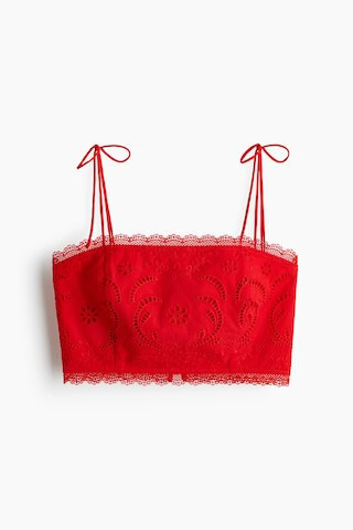 H & M - Eyelet-Embroidered Cotton Top - Bright Red | H&M (US + CA)