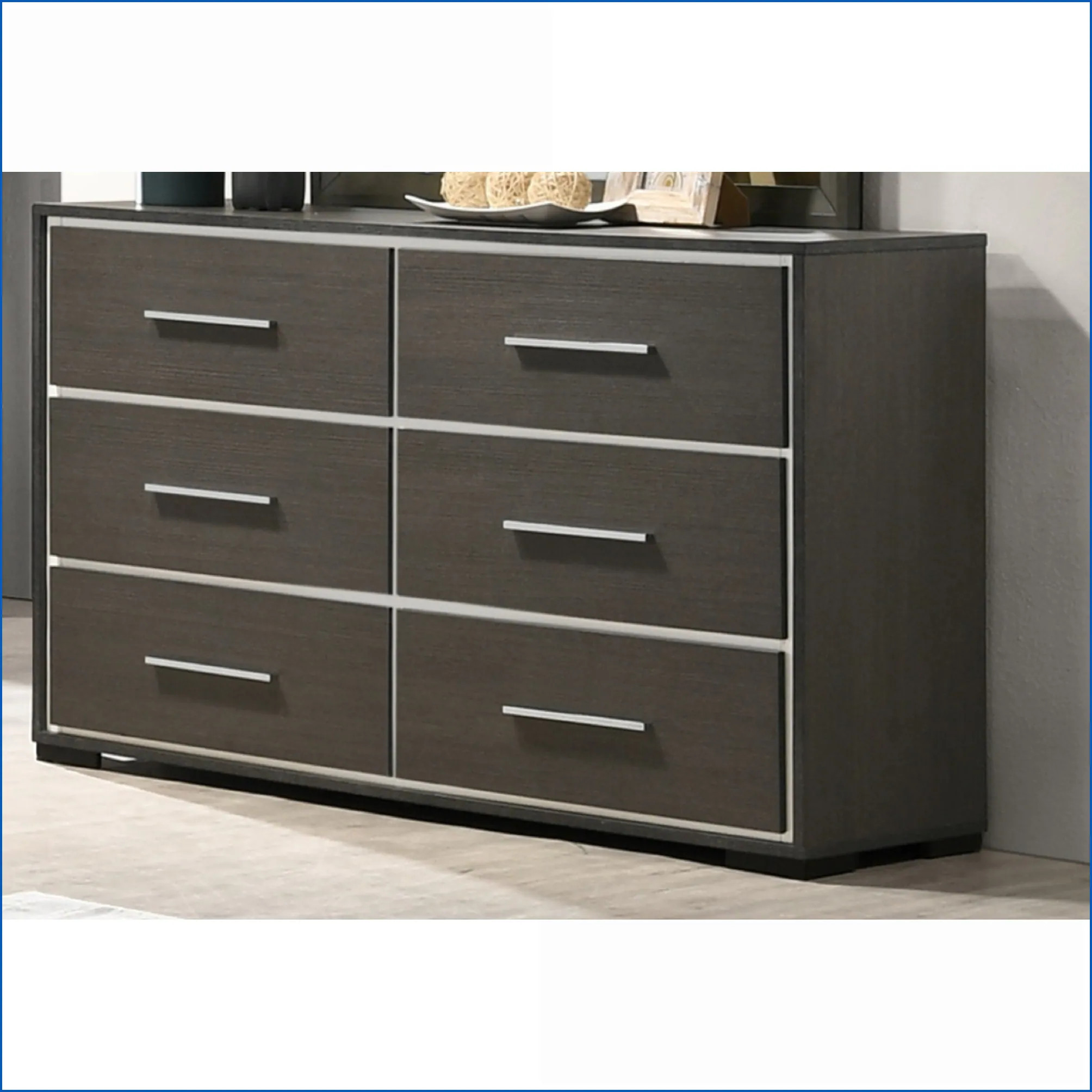 SunJet Dressers Contemporary 6Drawer Wooden Dresser with Chrome Accents Dark Gray Rustic Finish Gray Wood one_size | 8GBFPEEDRXBGX | Lowe's