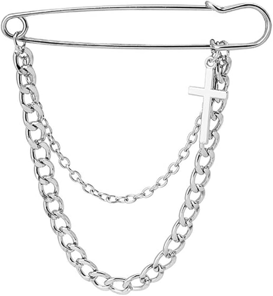 1Pieces Silver Safety Pin Hanging Chains Cross Brooch Pins for Women Girls - Punk Long Chain Broo... | Amazon (US)