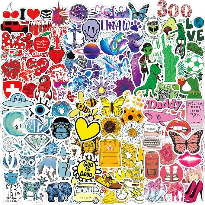 Water Bottle Stickers 300 Pcs Color Cute Sticker Pack, Waterproof Vinyl Stickers for Water Bottle... | Amazon (US)