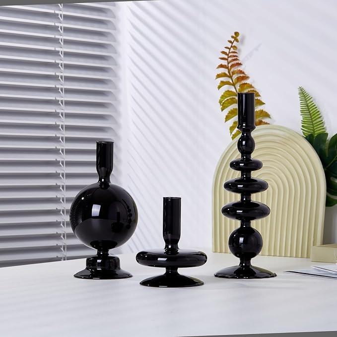 ZSYHCX Candlestick Holders，Glass Candle Holders Black Taper Candle Holders Candle Sticks Holder... | Amazon (US)