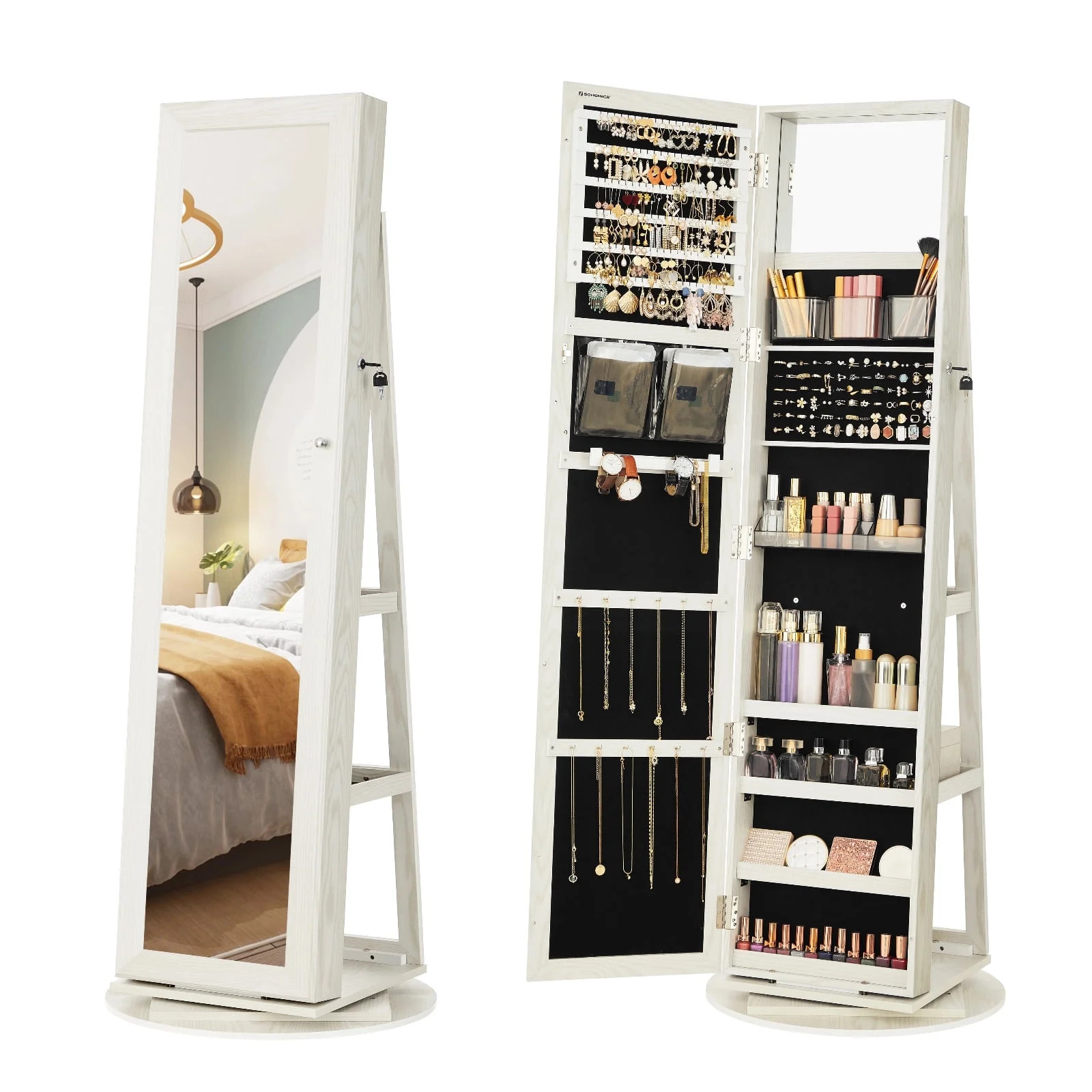 360° Swivel Jewelry Cabinet with Full Length Mirror Modern  Adult Accessory Armoire, White - Wal... | Walmart (US)
