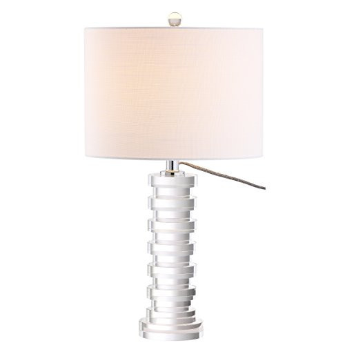 JONATHAN Y 25" Clear Crystal Staggered Geometric Column LED Table Lamp, Modern Glam Bedside Lamp for Living Room Bedroom, White Linen Drum Shade, Chrome, LED Bulb Included JYL5020A | Amazon (US)