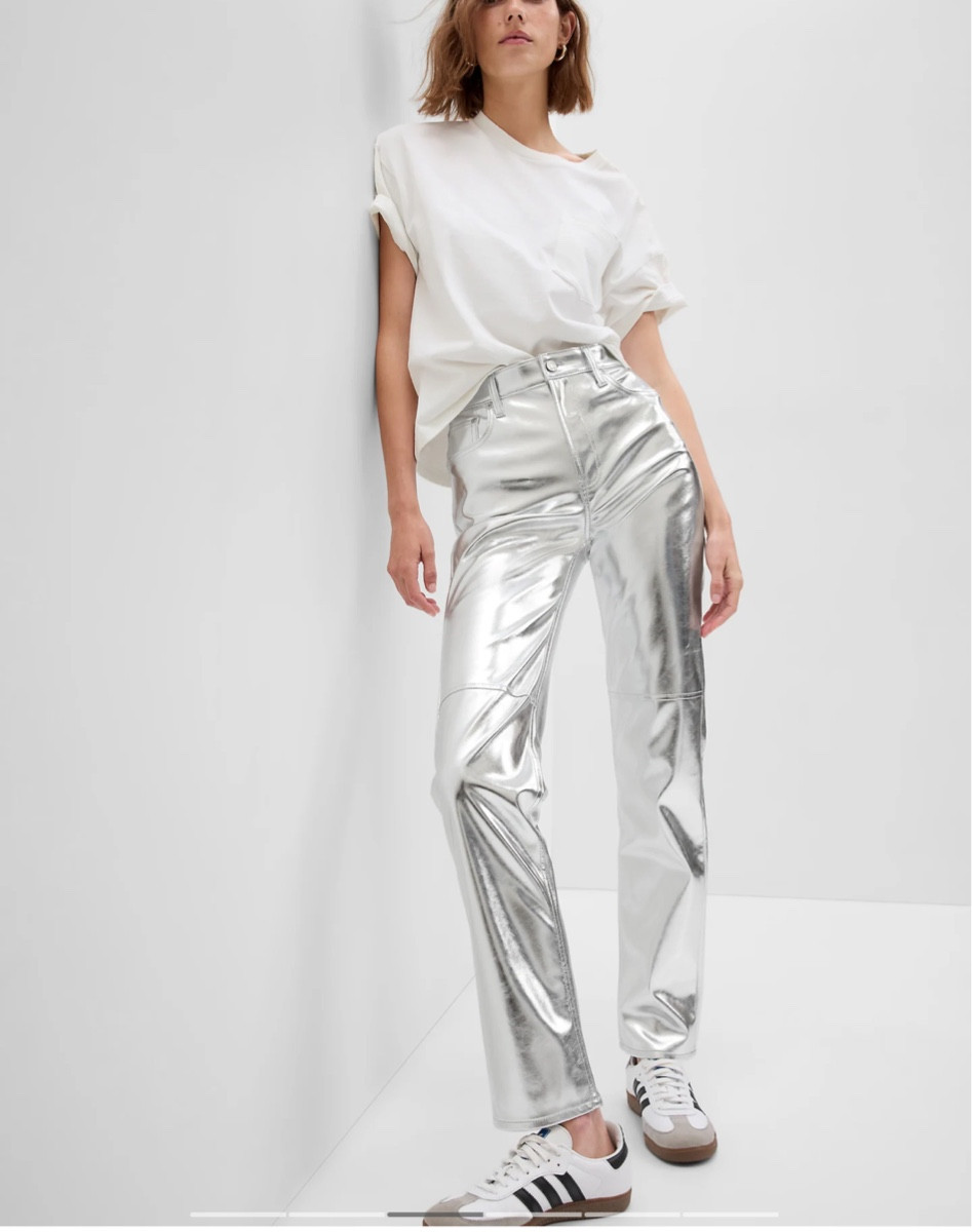 Metallic silver pants jeans leather pants